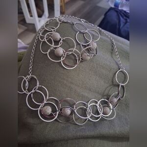 Vtg Sterling Silver 925 Elegant Silver Circle Necklace and Bracelet Set $350